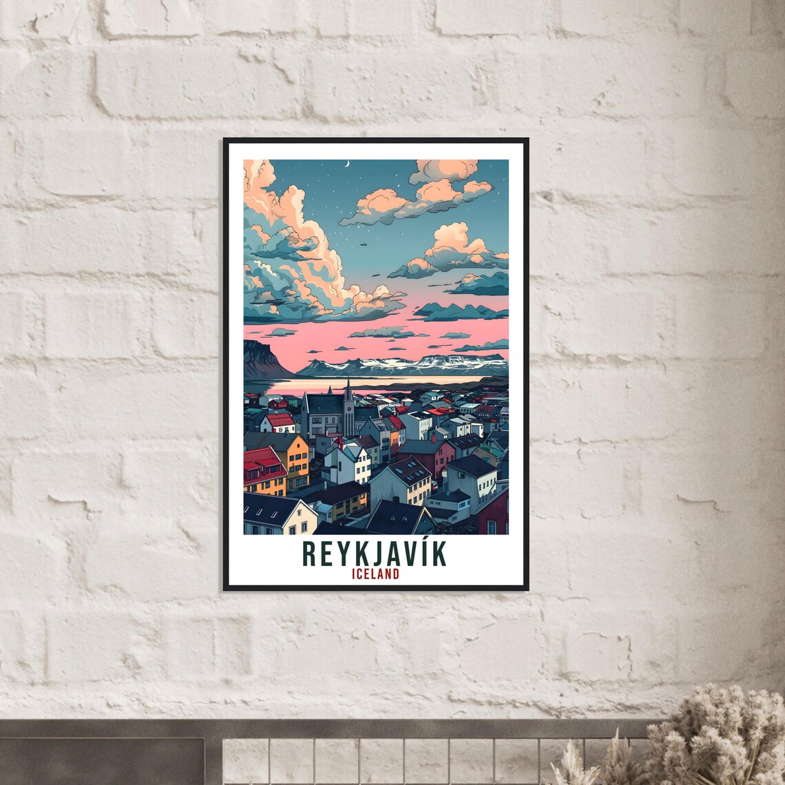 Reykjavik Iceland Twilight City Harbor Skyline Retro Travel Poster - Image 3