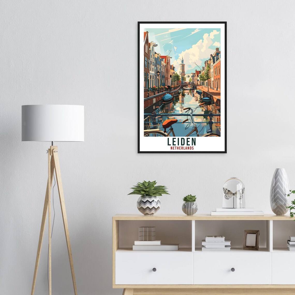 Leiden Netherlands Canal Bicycle Bridge Vintage Travel Poster - Image 3