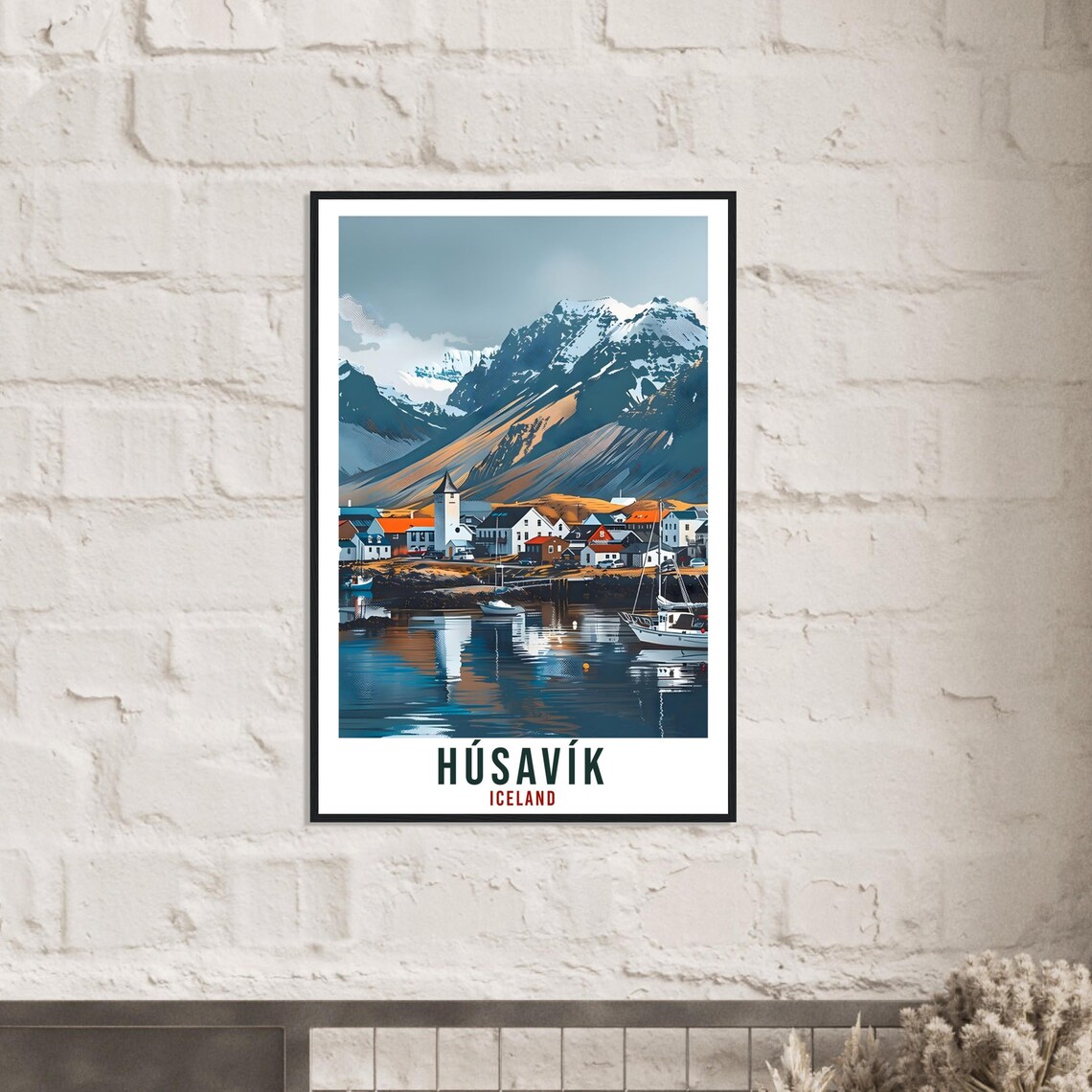 Husavik Iceland Harbor Village Vintage Travel Mountains Boats Poster - Image 3
