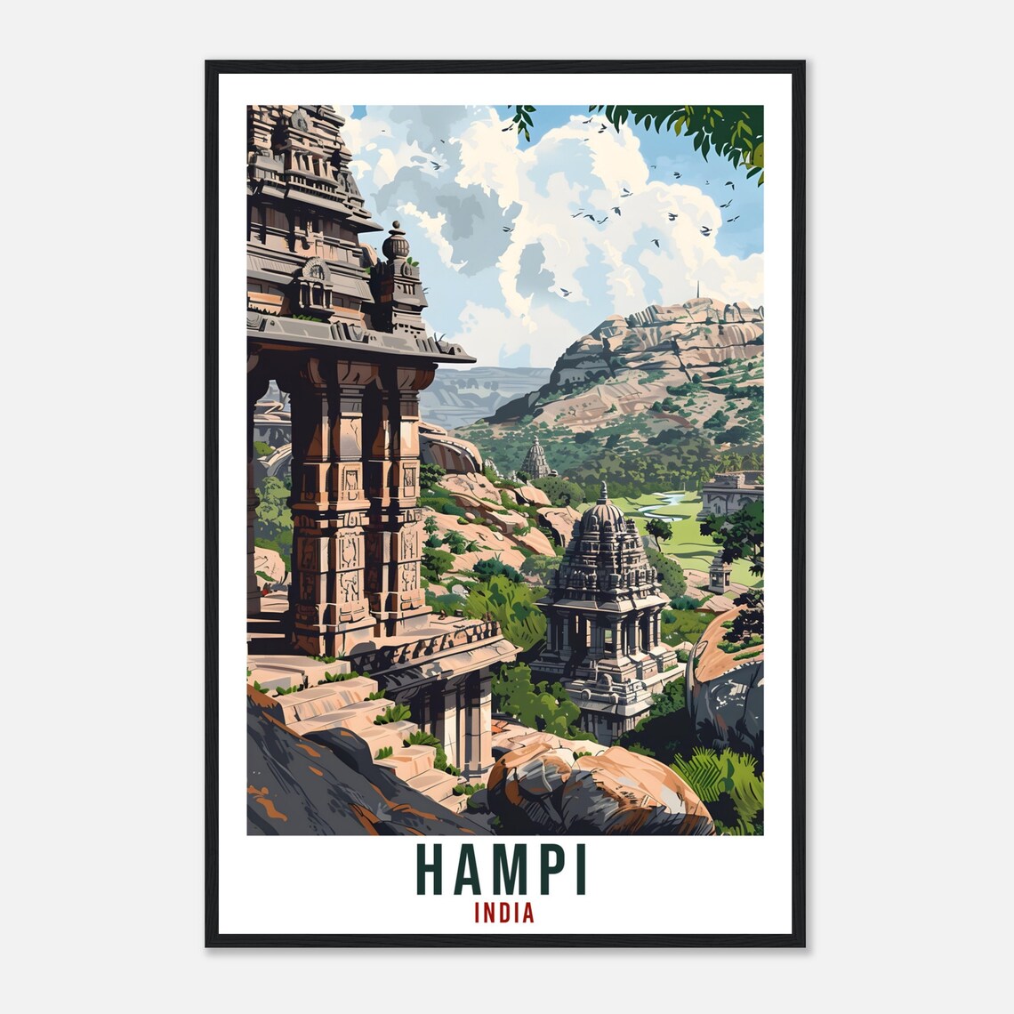 Hampi India Ancient Temple Ruins Rocky Hills Vintage Travel Poster - Image 4