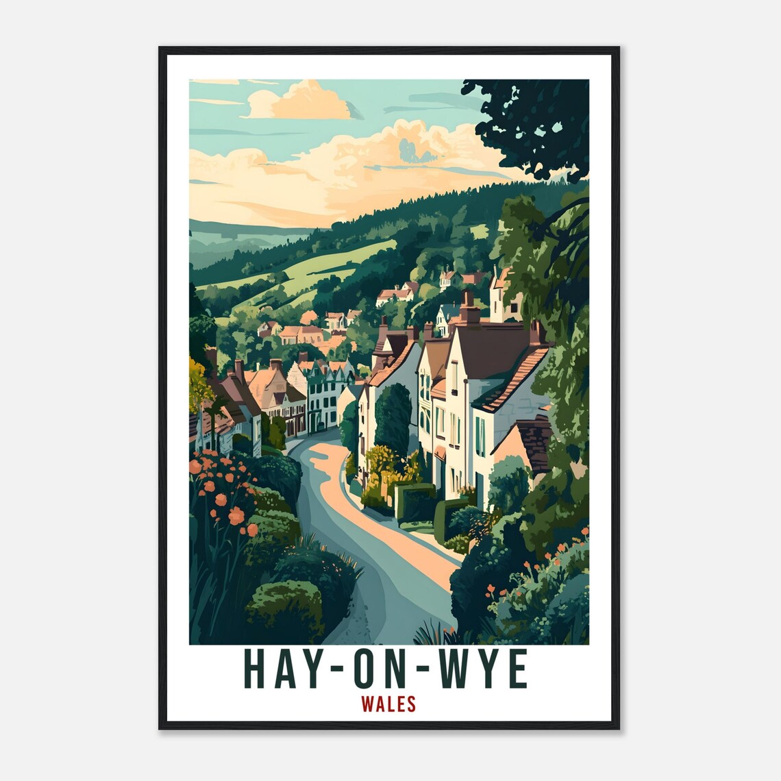 Hay-On-Wye Wales Vintage Village Street Landscape Travel Poster - Image 4