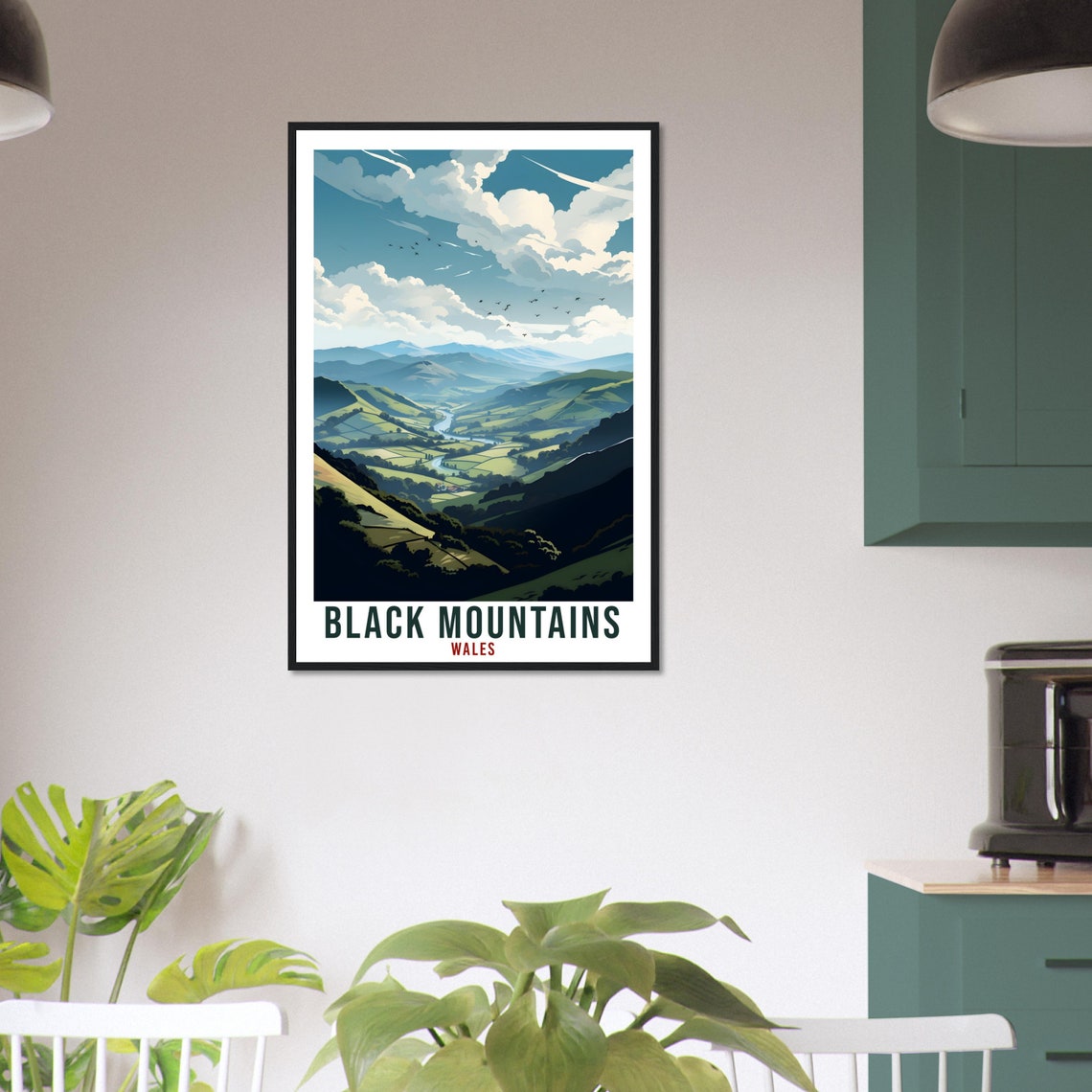 Black Mountains Green Valleys Cloudy Sky Wales Vintage Scenic Poster - Image 2