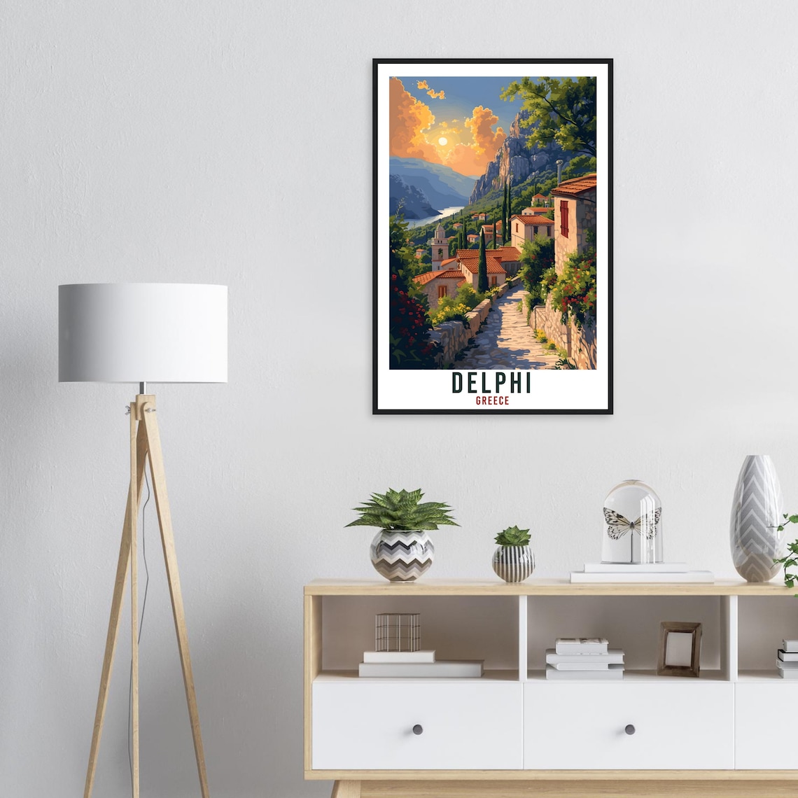 Delphi Greece Stone Village Street at Golden Sunset Travel Poster - Image 4