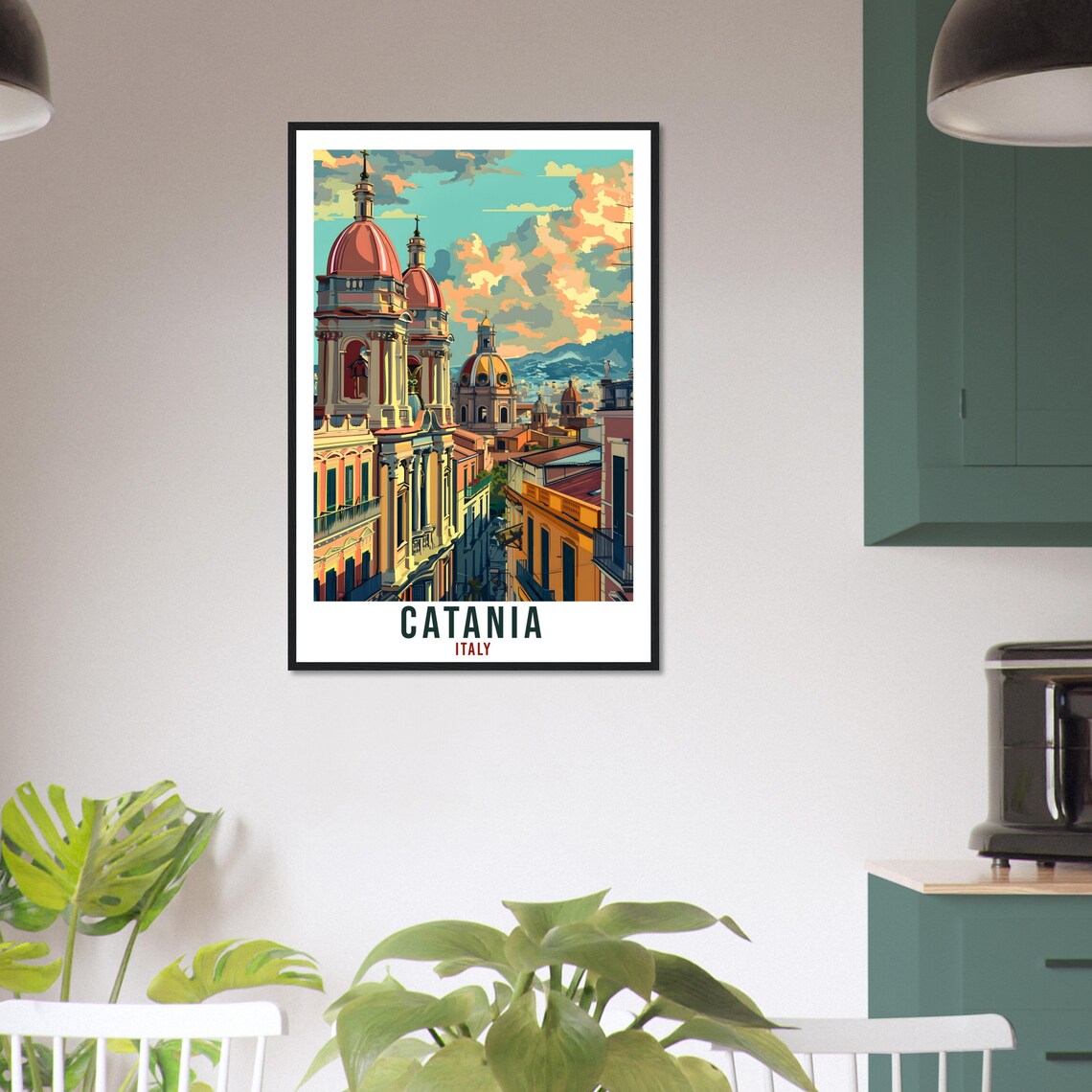 Catania Italy Baroque Church Domes in Golden Sky Travel Poster - Image 3
