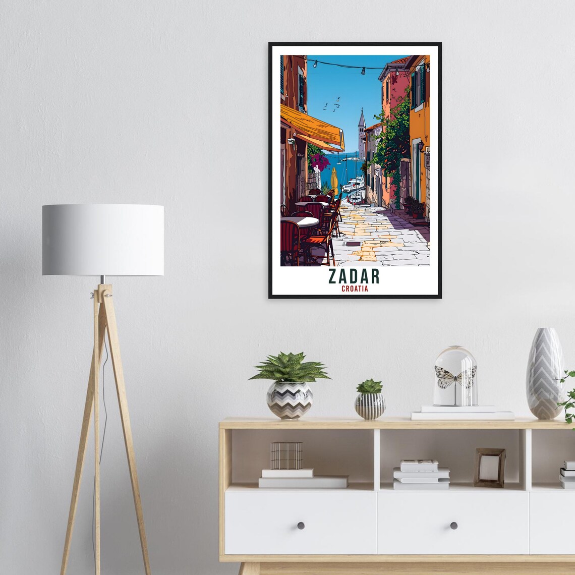 Zadar Croatia Vintage Travel Poster Seaside Alley Cafe Scene - Image 3