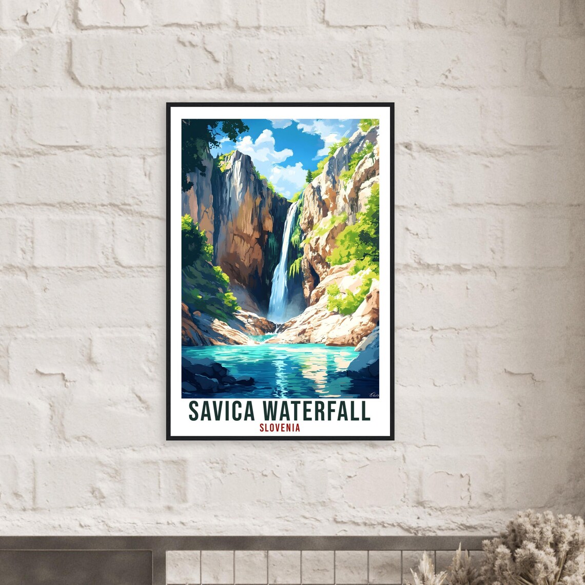Savica Waterfall Slovenia Vintage Travel Illustration Poster - Image 2