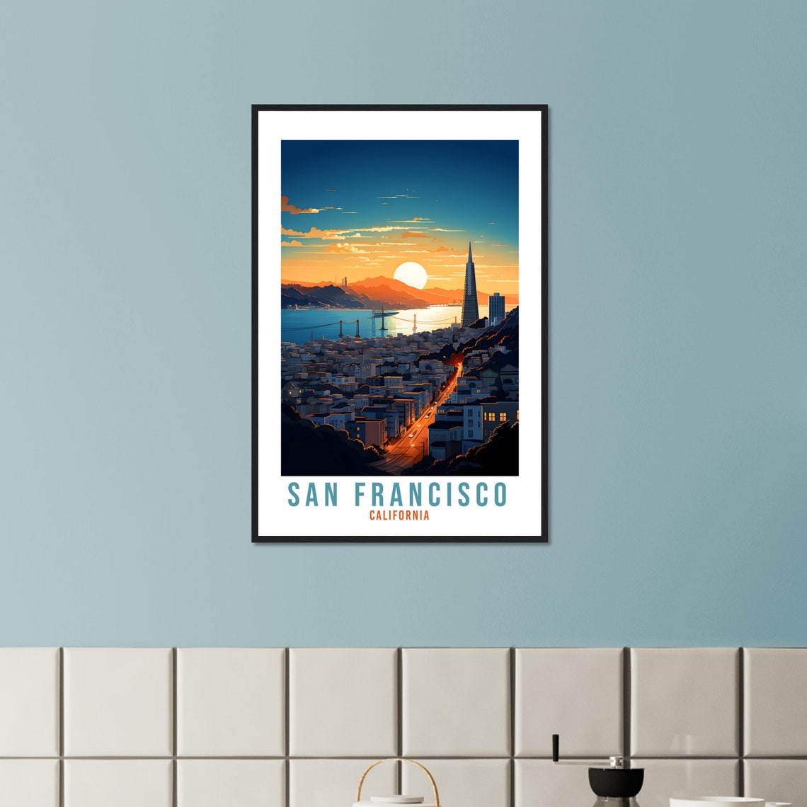 San Francisco Travel Print Wall Art San Francisco Sunset Wall Hanging Travel Poster San Fran Usa Home Decor United States Gift Travel Art - Image 2