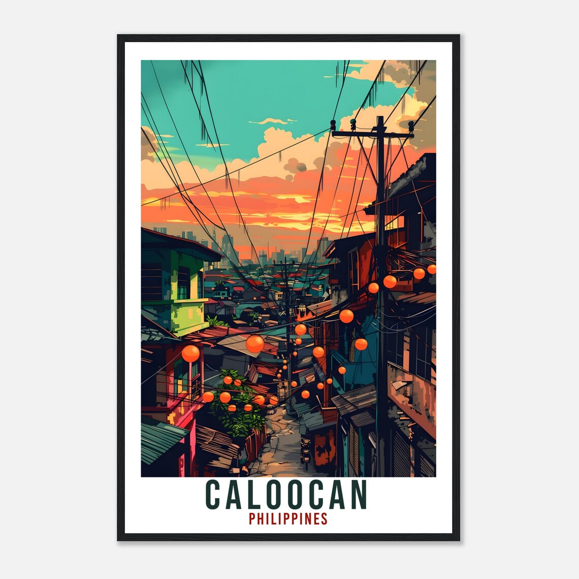 Caloocan Philippines Street Sunset Vintage Travel Illustration Poster - Image 4