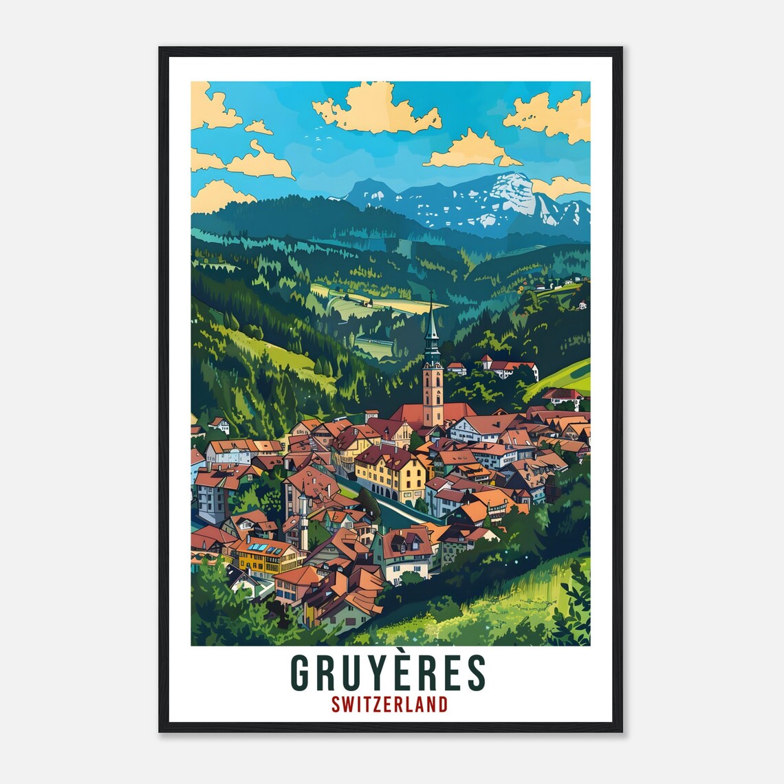 Gruyeres Switzerland Alpine Village Church Vintage Travel Poster - Image 4