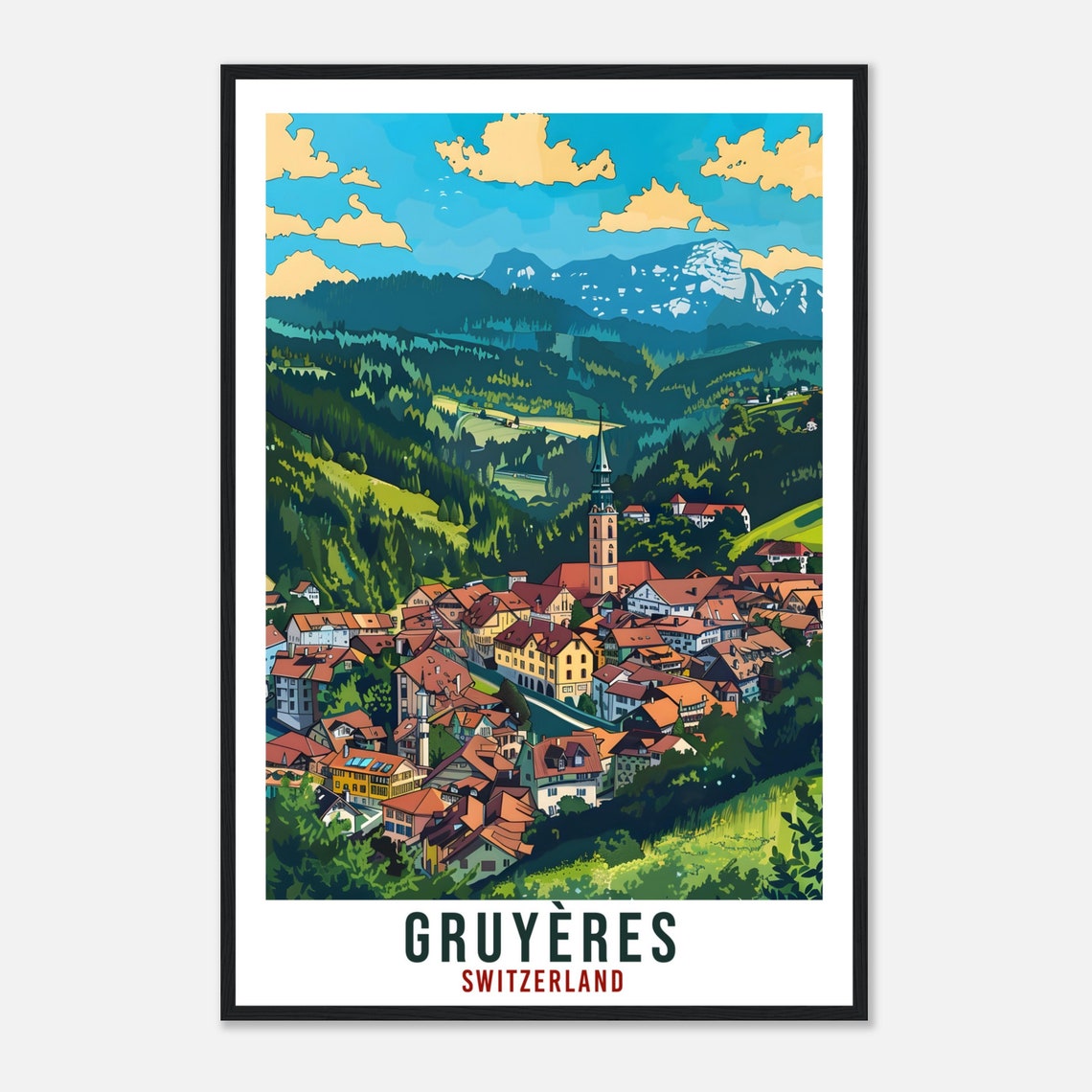 Gruyres Travel Print Swiss Wall Art Wall Hanging Home Living Dcor Gruyres Gift Art Lovers Switzerland Artwork Gift Swiss Travel Poster - Image 4