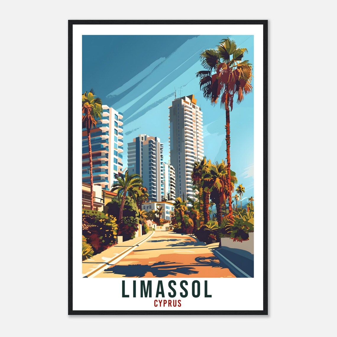 Limassol Cyprus Palm Lined Avenue Modern High Rises Travel Poster - Image 4