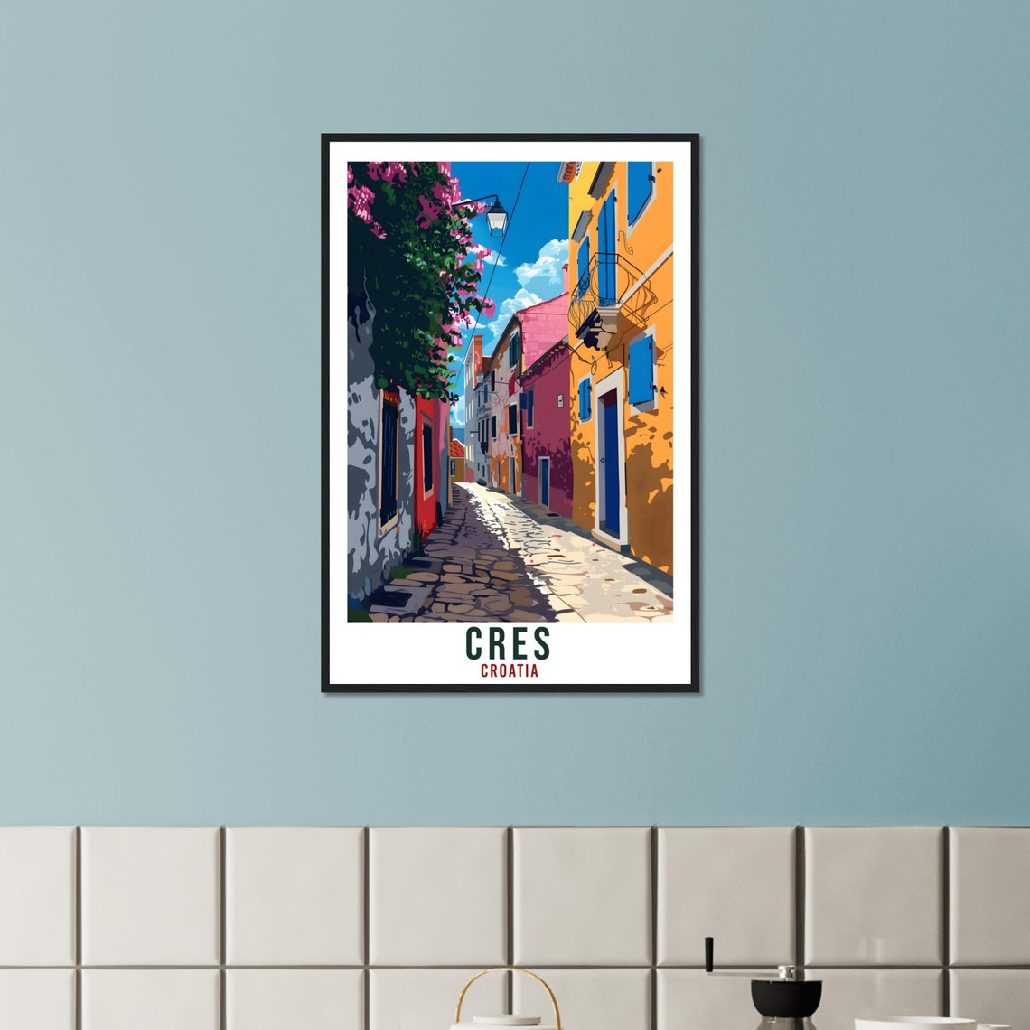 Cres Island Croatia Colorful Old Town Street Scene Travel Poster - Image 2