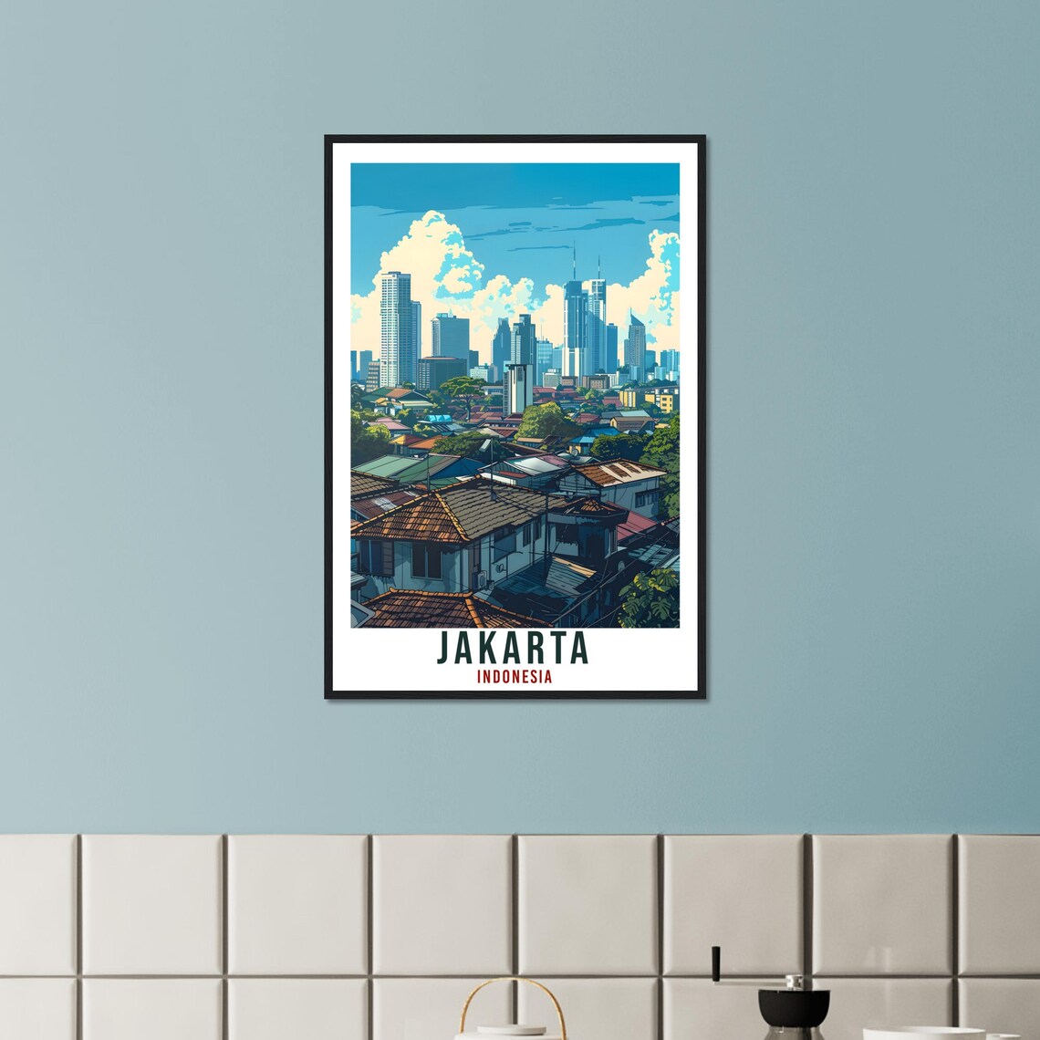Jakarta Indonesia City Skyline Rooftops Illustrated Travel Poster - Image 2