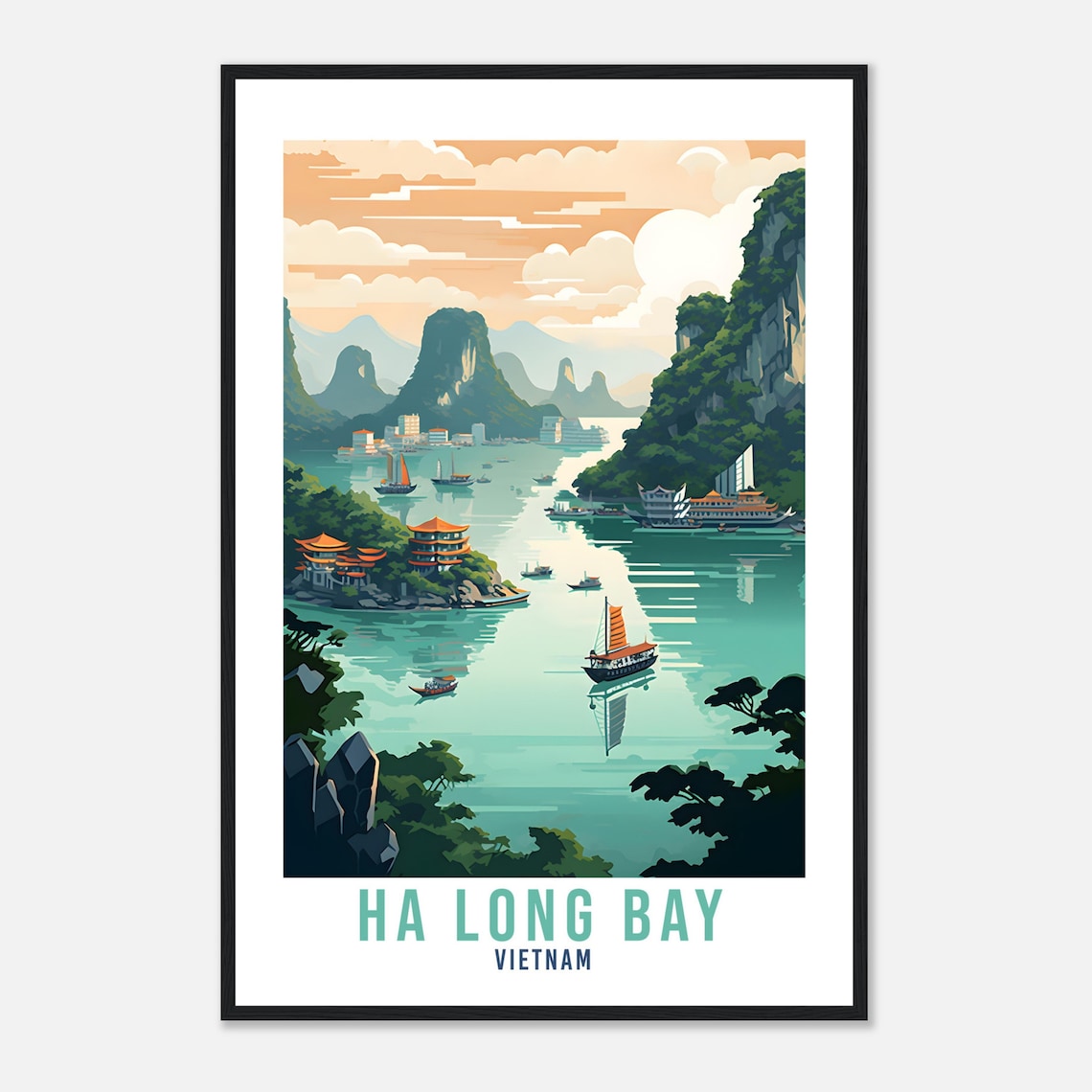 Ha Long Bay Vietnam Karst Islands Junk Boats Emerald Seas Poster - Image 4