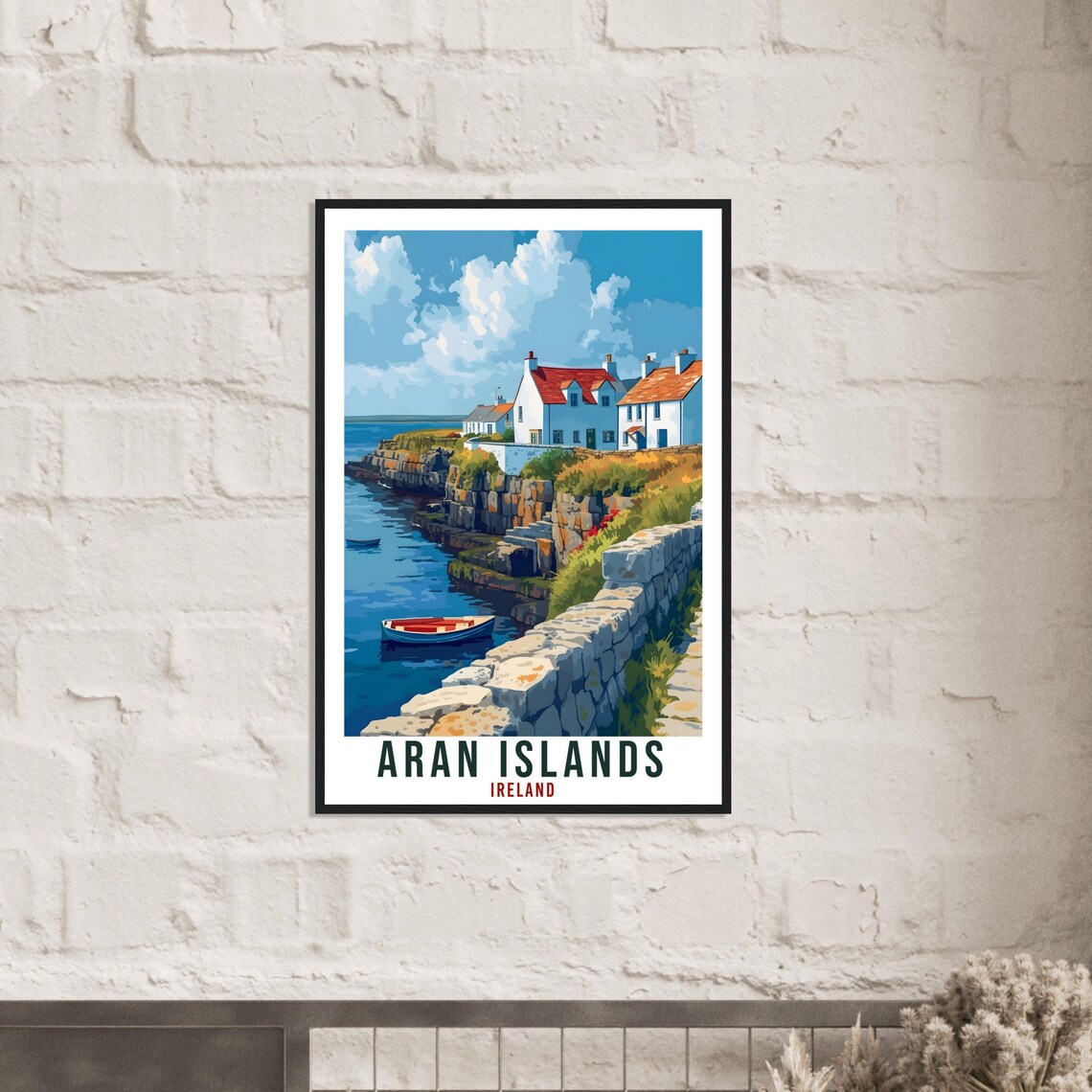 Aran Islands Ireland Stone Cottages Cliff Cove Travel Poster - Image 3