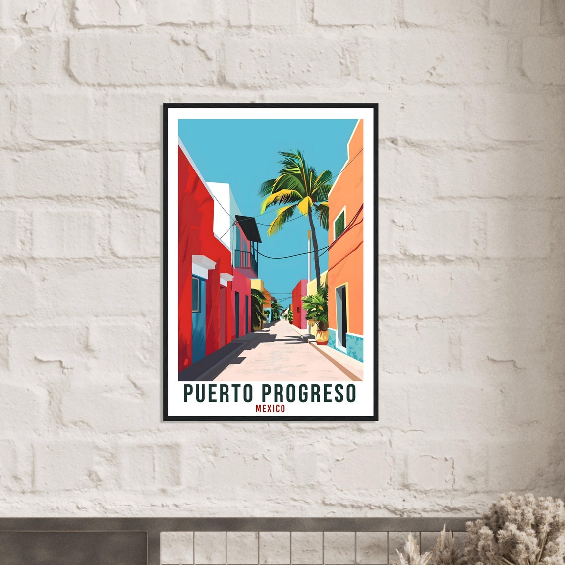 Puerto Progreso Mexico Colorful Street Retro Palm Travel Poster - Image 3