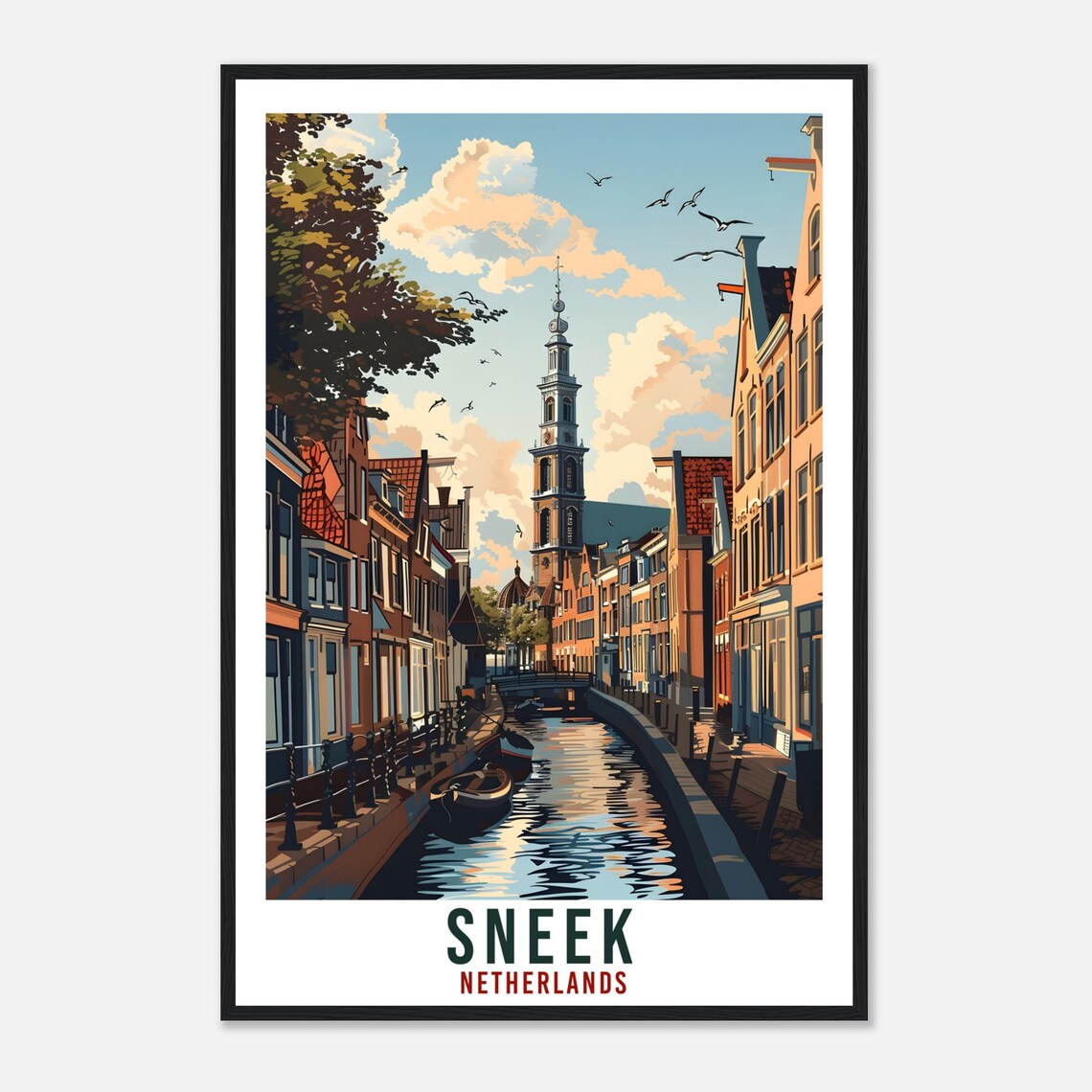 Historic Sneek Netherlands Dutch Canal Church Tower Travel Poster - Image 4