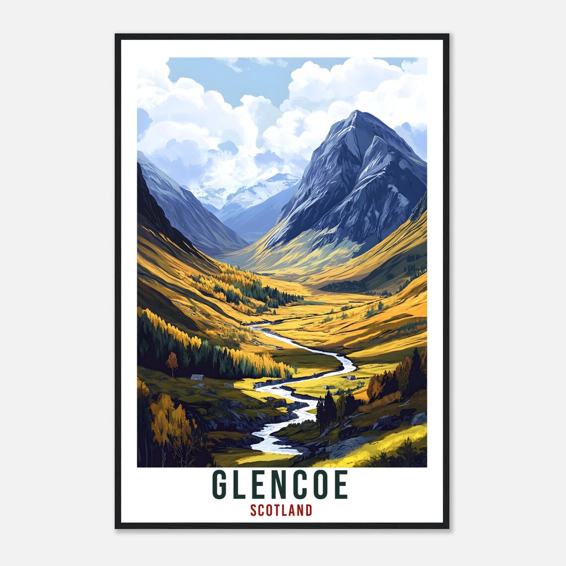 Glencoe Scotland Mountain Valley River Golden Vintage Travel Poster - Image 4