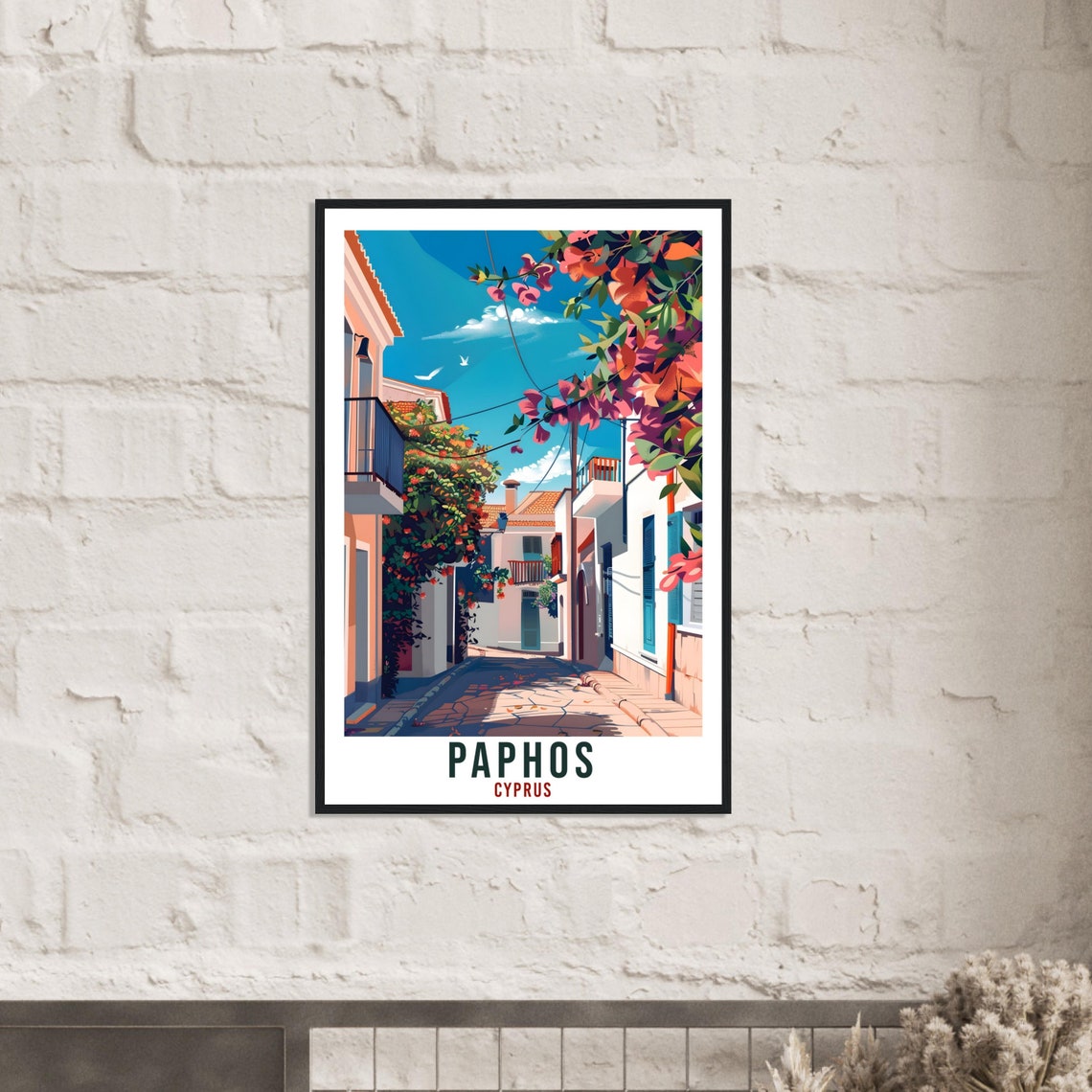 Paphos Cyprus Flower Lane Stone Path Village Bougainvillea Poster - Image 2