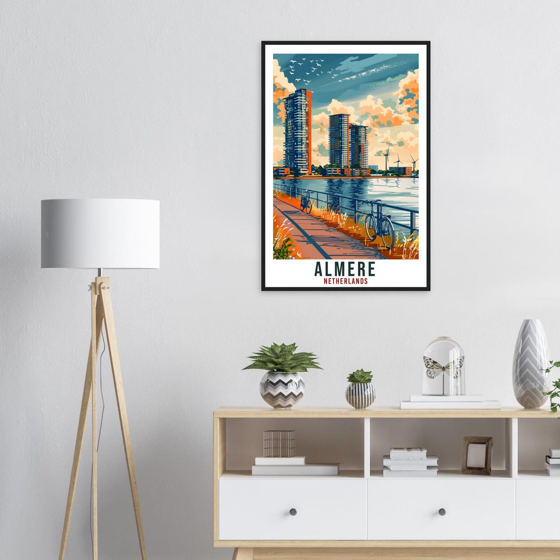 Almere Netherlands Modern Towers Lakeside Bike Path Travel Poster - Image 3