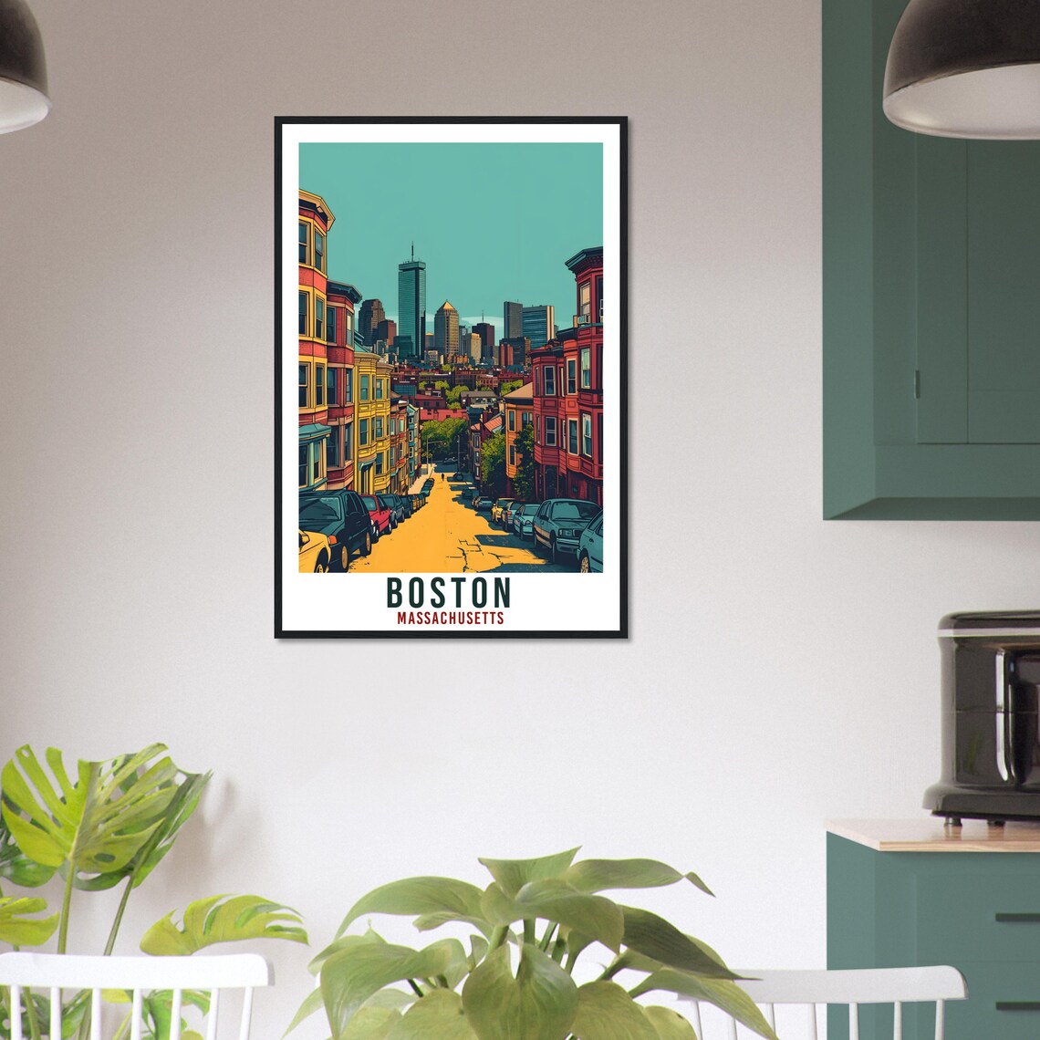 Boston Massachusetts Brownstone Street Downtown Skyline Poster - Image 3