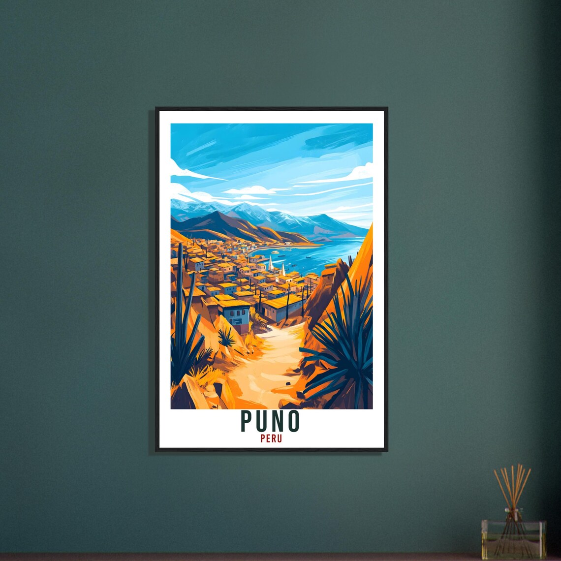 Puno Peru Andean Lake Town Vintage Travel Illustration Poster - Image 3