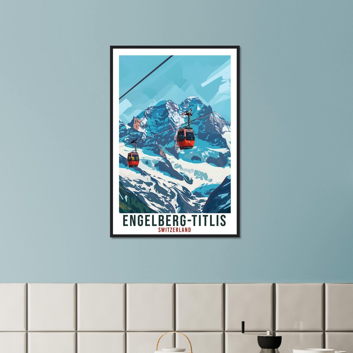Engelberg Titlis Gondola Snowy Peak Switzerland Vintage Alpine Poster - Image 2