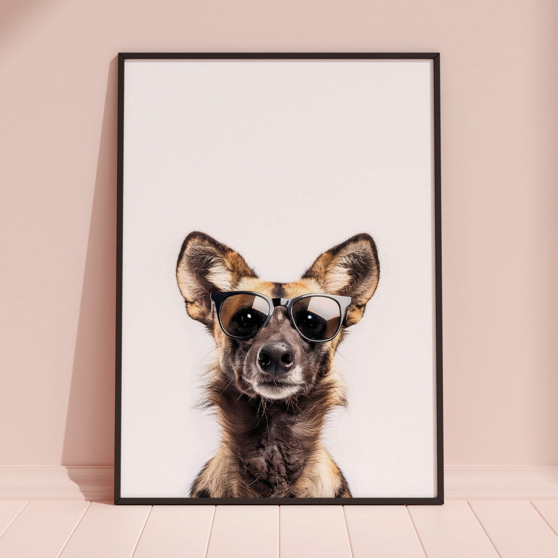 African Wild Dog In Sunglasses Quirky White Background Photo Poster - Image 3
