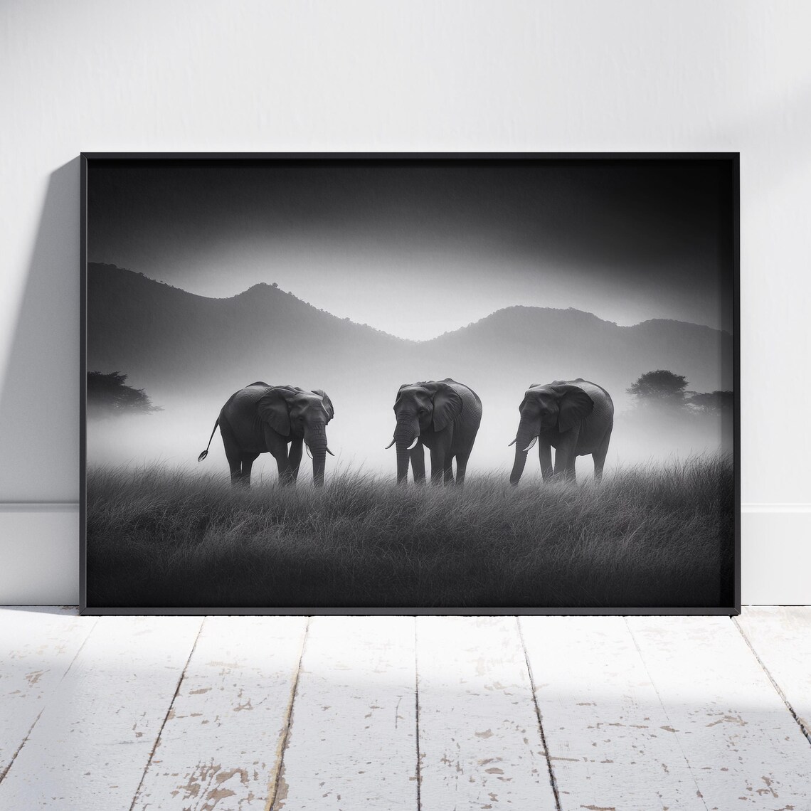 Elephant Print, Black And White Monochrome Art