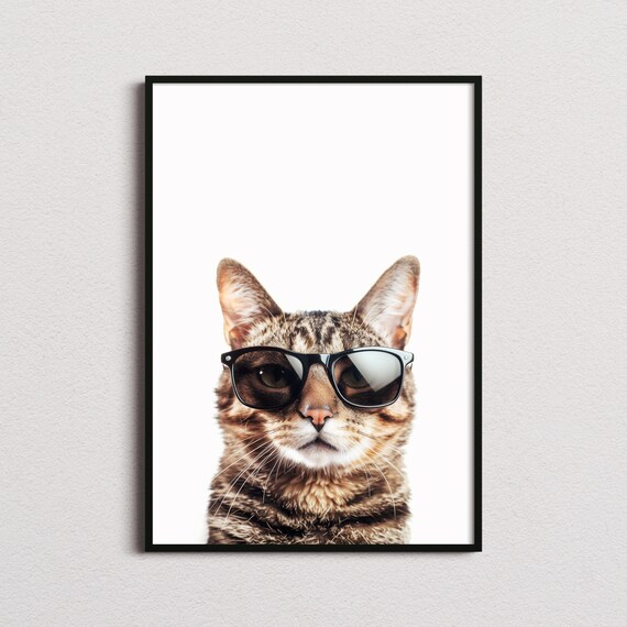 Tabby Cat in Black Sunglasses Cute Funny Feline Portrait Poster