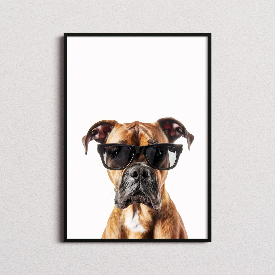 Boxer Dog In Sunglasses Tough Look Minimalist White Photo Poster