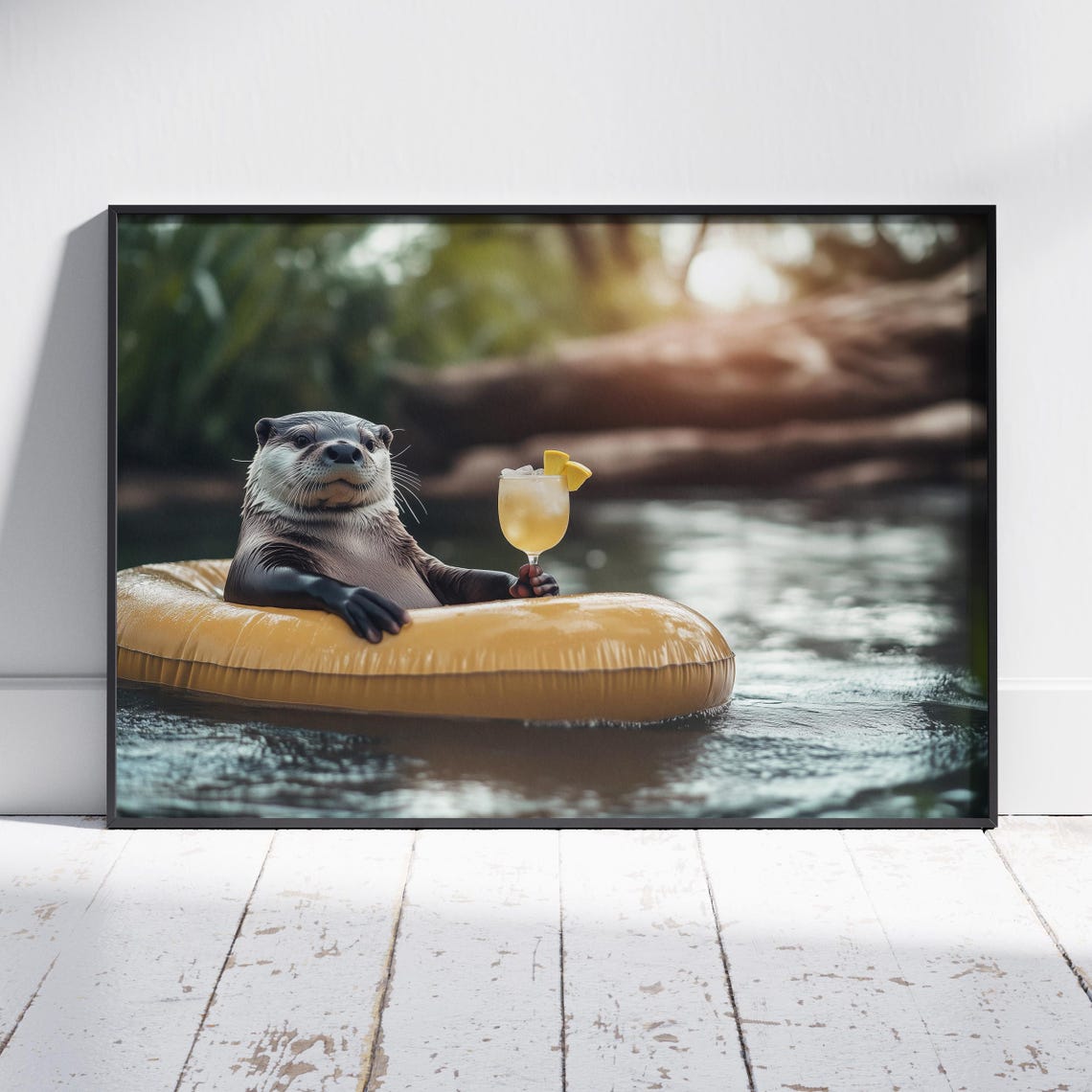 Relaxing Otter Floating Pool Drink Summer Funny Animal Poster