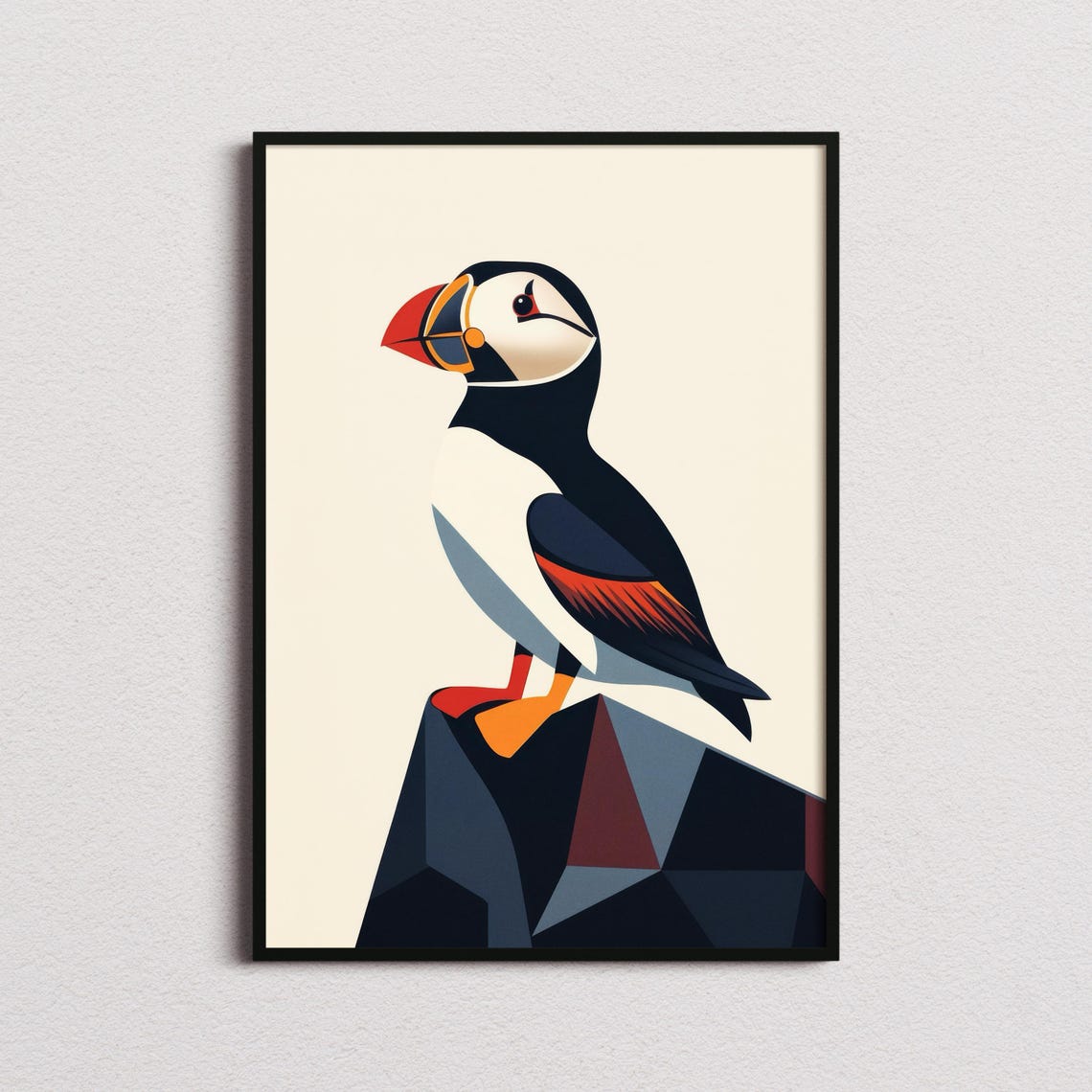 Geometric Puffin Bird Illustration Colorful Modern Seabird Art Poster