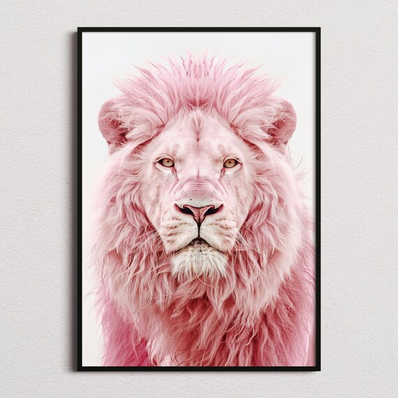 Dreamy Pink Lion Portrait Soft Fluffy Mane Minimalist Poster