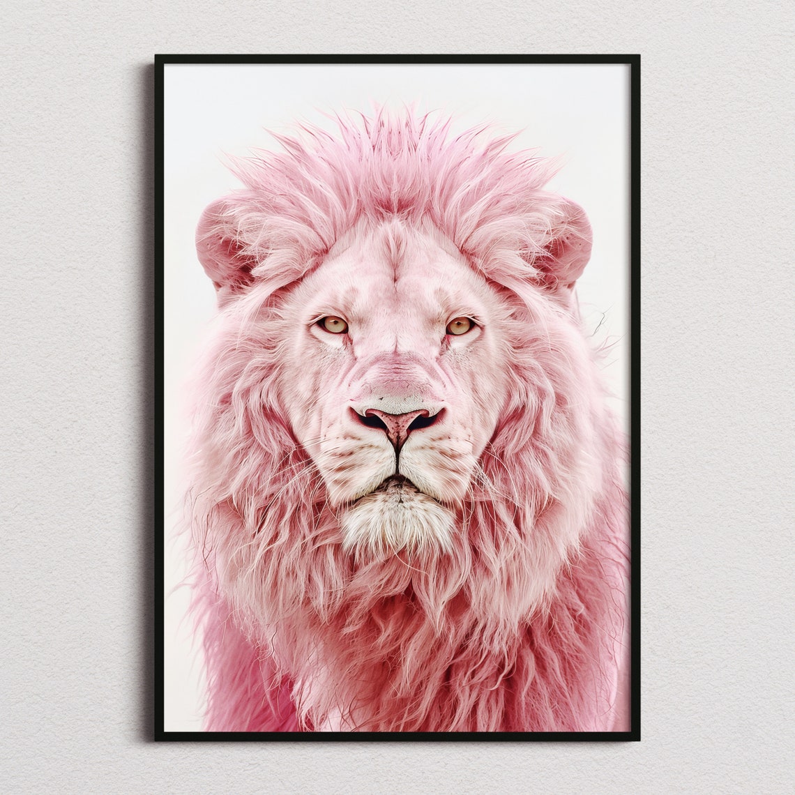 Dreamy Pink Lion Portrait Soft Fluffy Mane Minimalist Poster