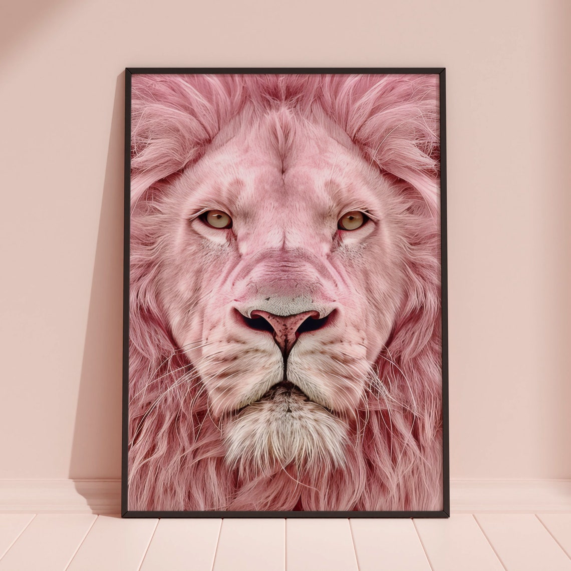 Blush Pink Lion Close Up Portrait Soft Fur Minimalist Wall Art - Image 2