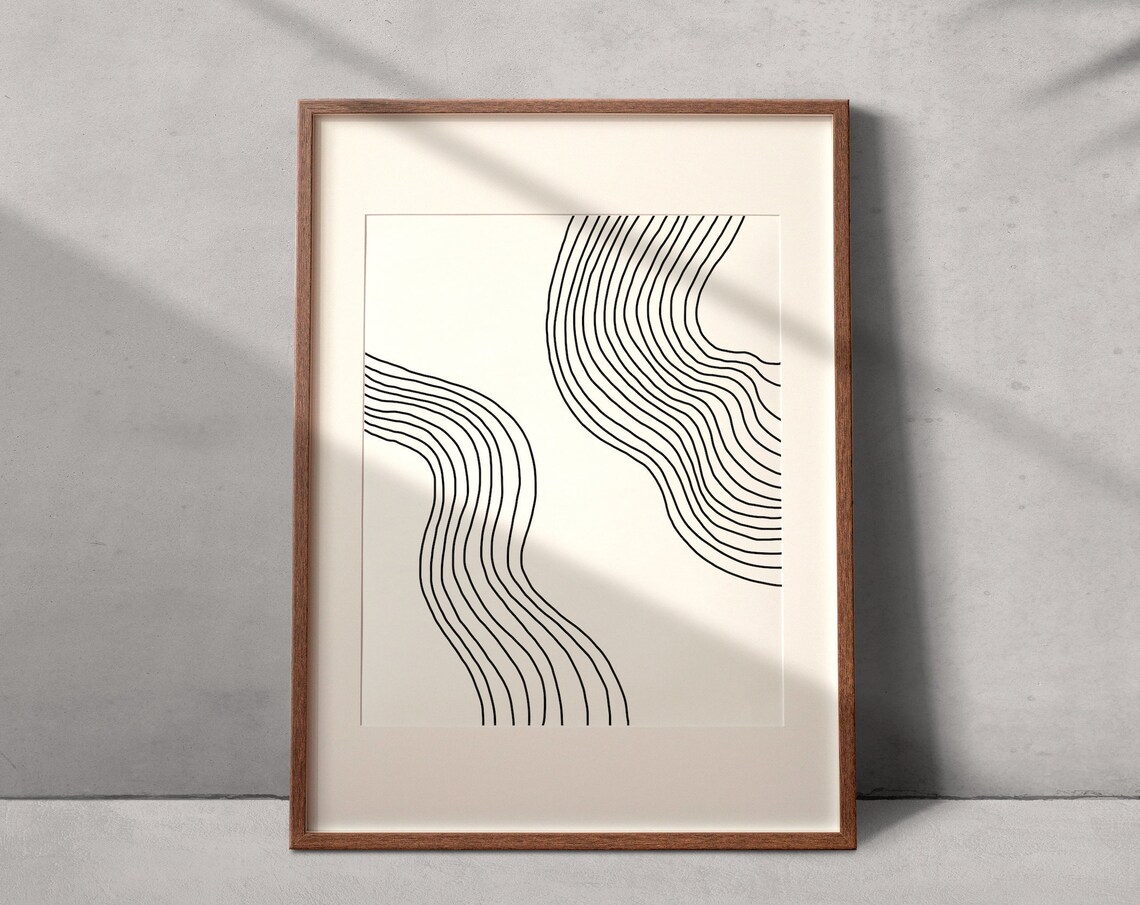 Minimalist Wavy Parallel Line Duo Abstract Neutral Wall Art Print