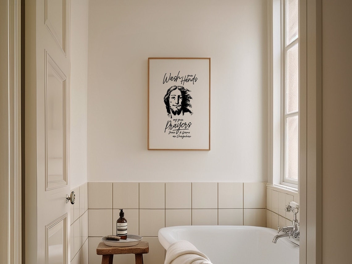 Jesus Germs Bathroom Art Print Funny Bathroom Wall Decor Art Guest Bathroom Sign Wash Room Poster - Image 2
