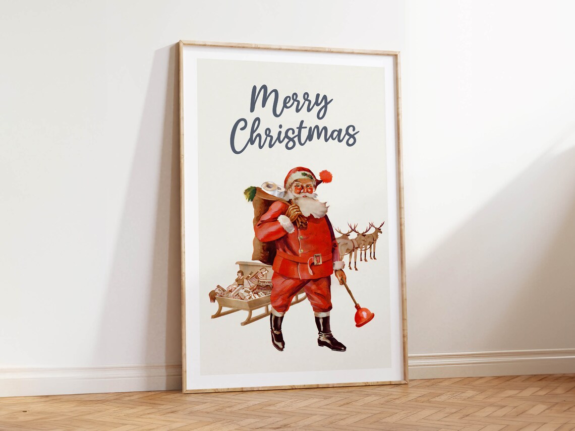 Santa Print, Vintage Style Christmas Humor Poster