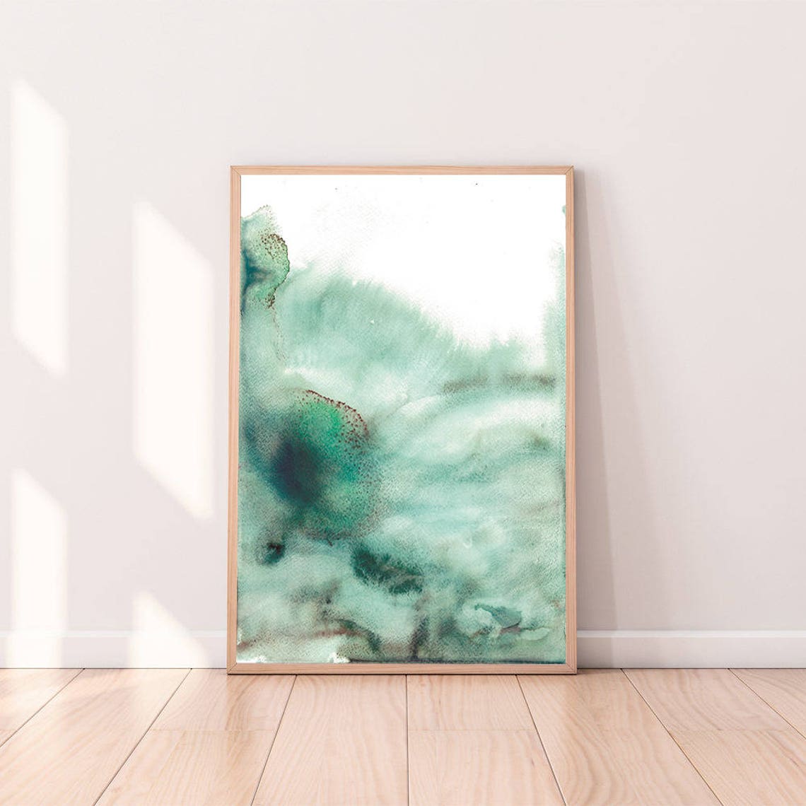Teal Green Abstract Watercolor Wash Marble Texture Modern Print