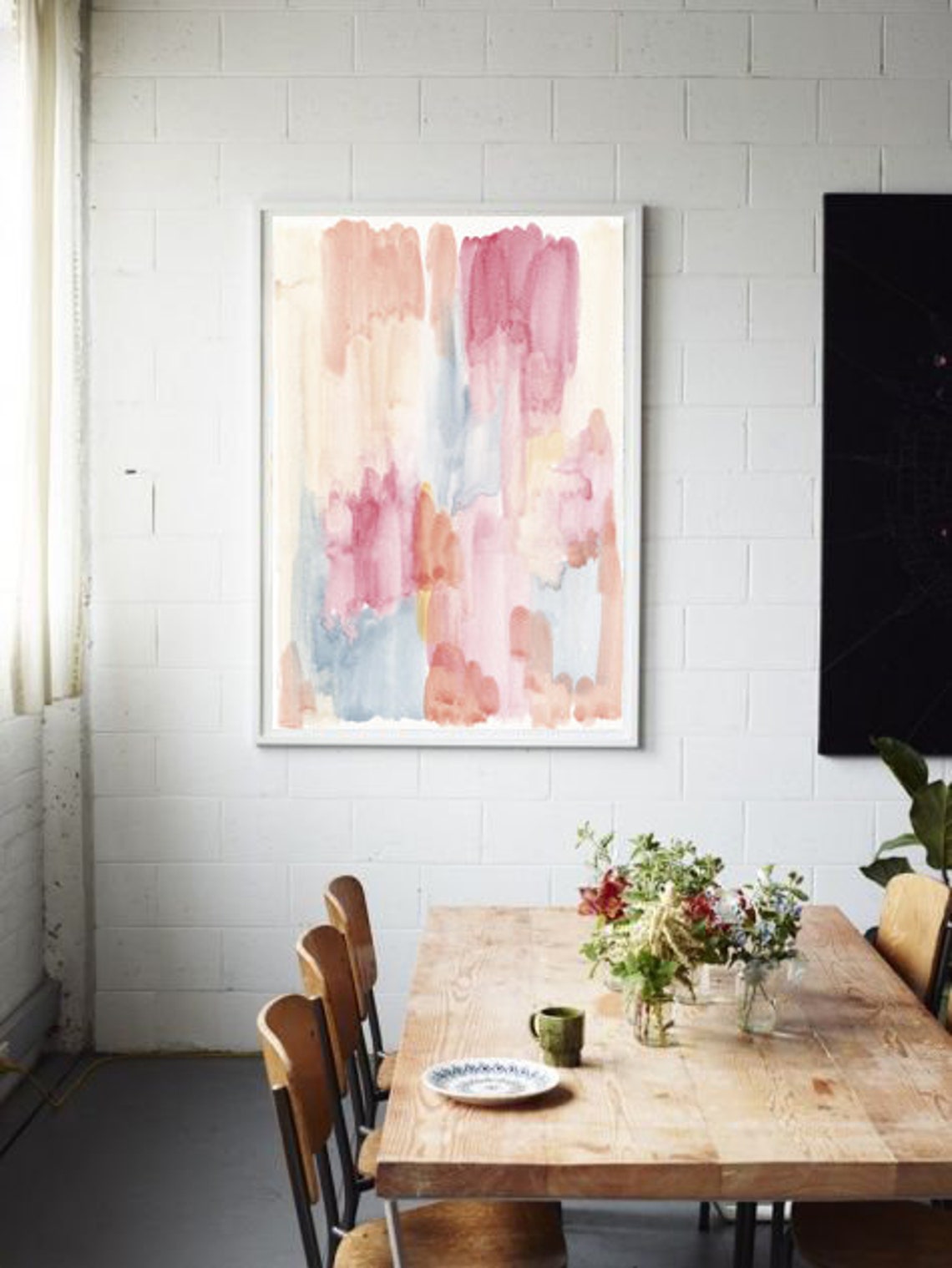 Bold Pink Coral Abstract Watercolor Art Vibrant Brush Strokes Wall Art - Image 2