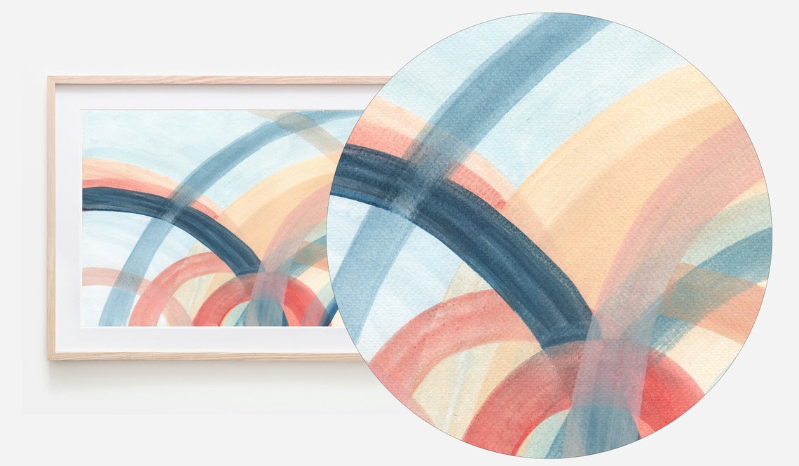 Abstract Colorful Intersecting Arches Watercolor Midcentury Print - Image 2