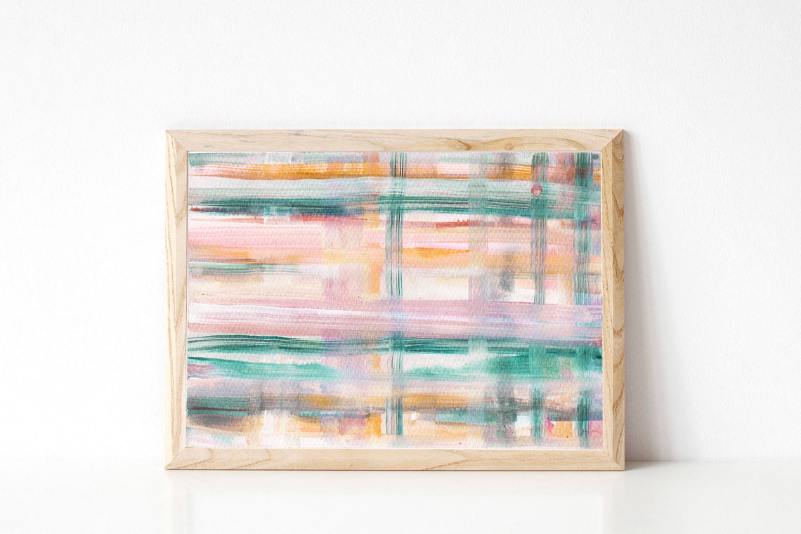 Abstract Pastel Plaid Stripes Colorful Watercolor Wall Art Decor - Image 2