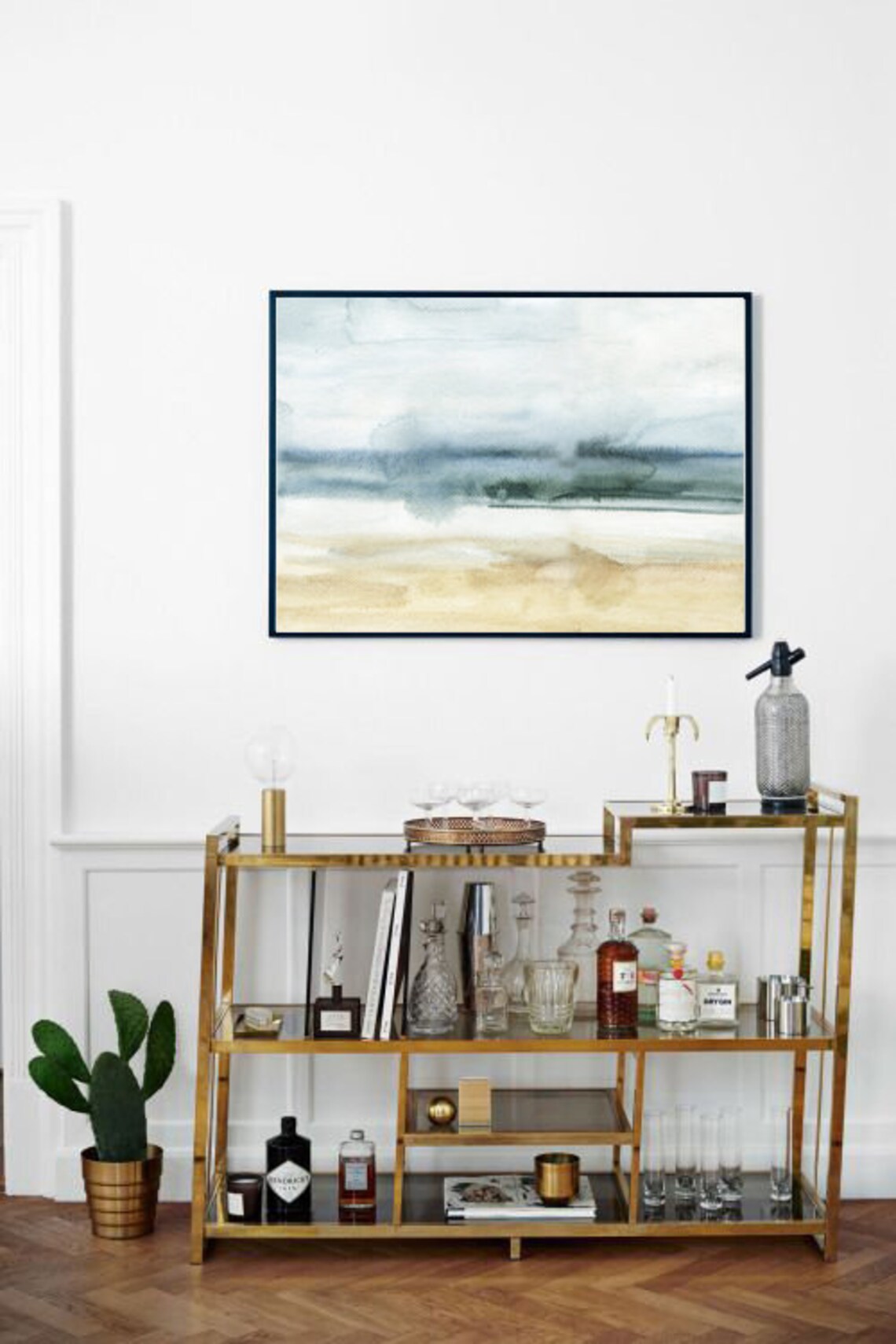 Abstract Beach Watercolor Sand Sea Sky Soft Coastal Art Poster - Image 3