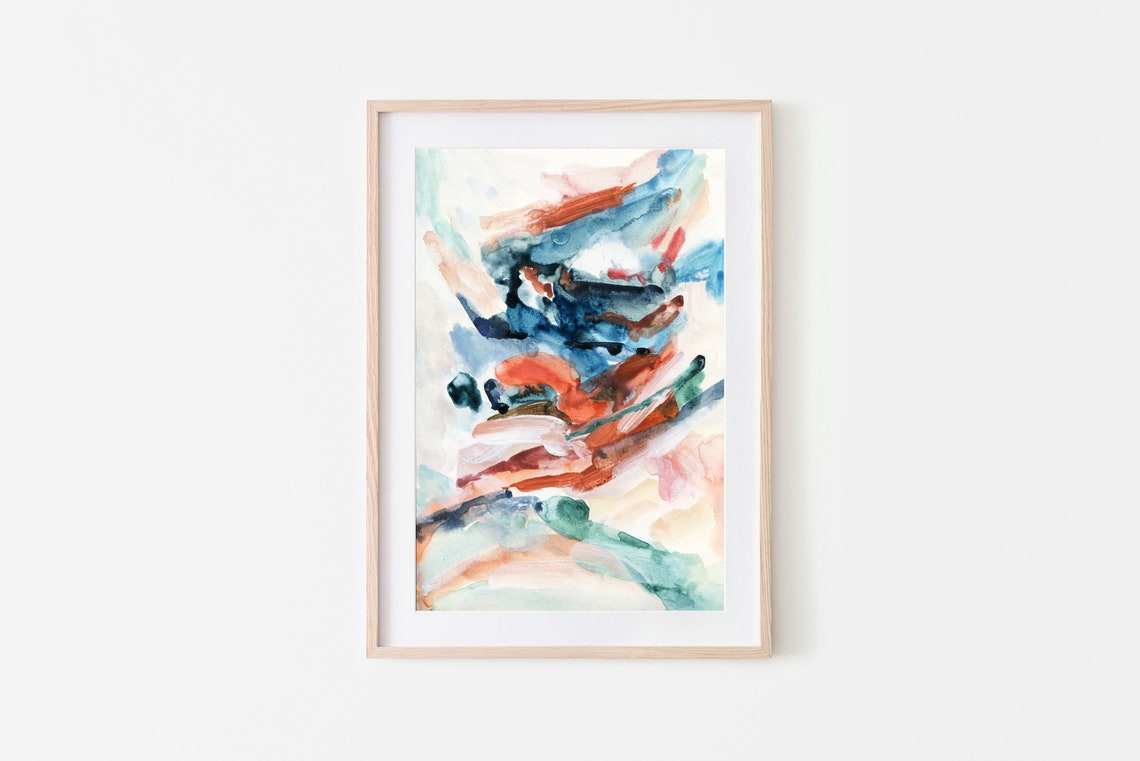 Abstract Watercolor Bold Strokes Blue Red Teal Modern Art Wall Art - Image 3