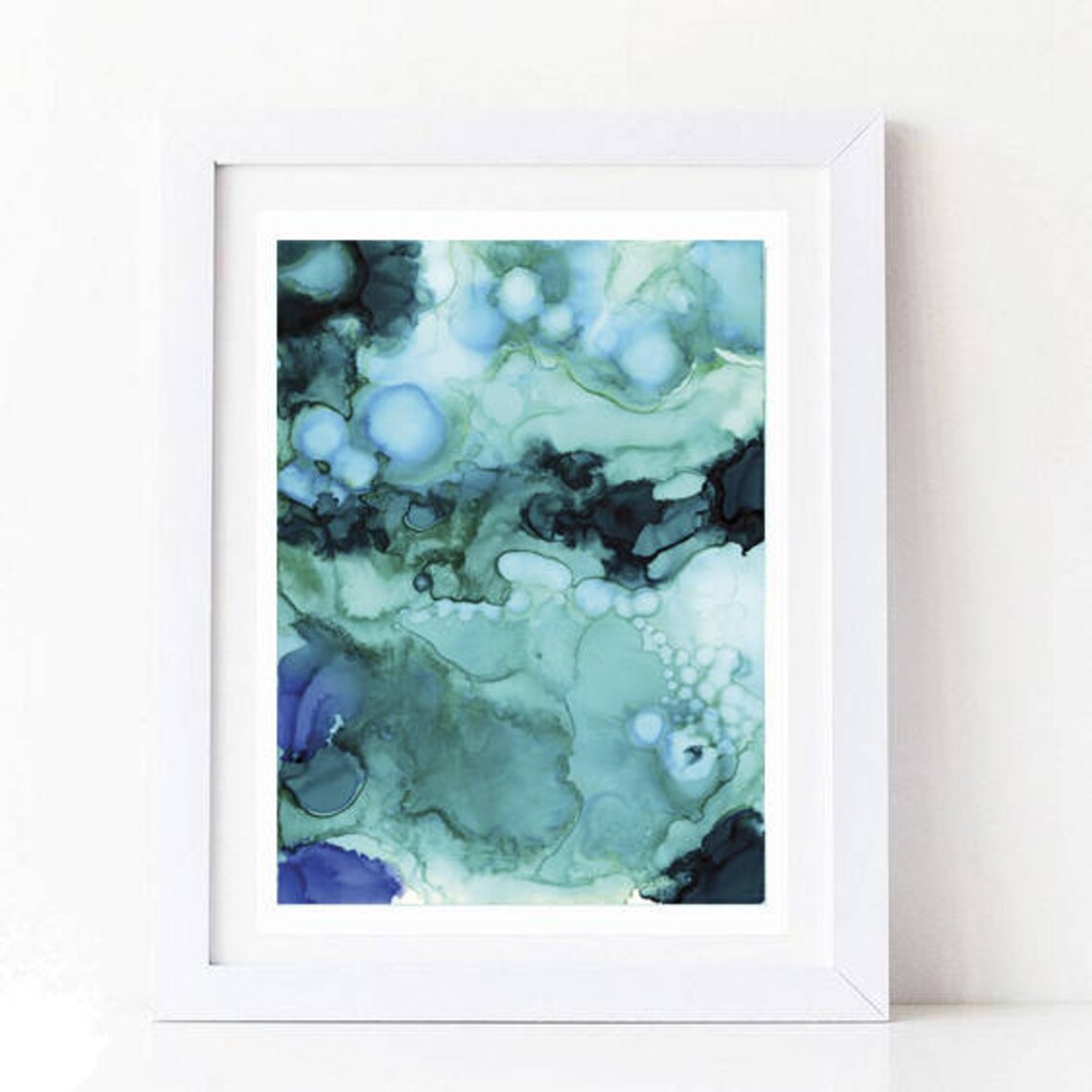 Turquoise Alcohol Ink Abstract Swirling Teal And Blue Art Print