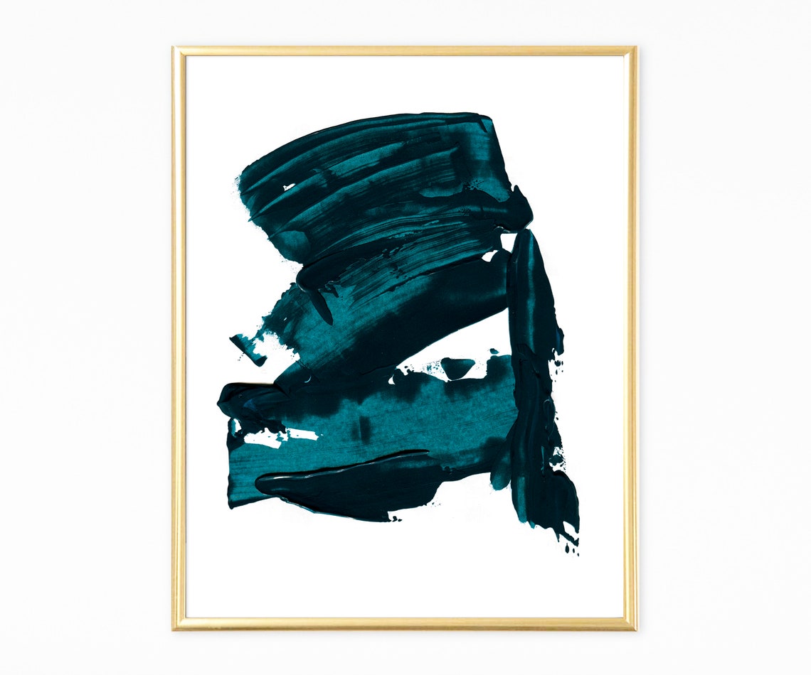 Deep Dark Teal Bold Abstract Brush Stroke Contemporary Art Poster - Image 2