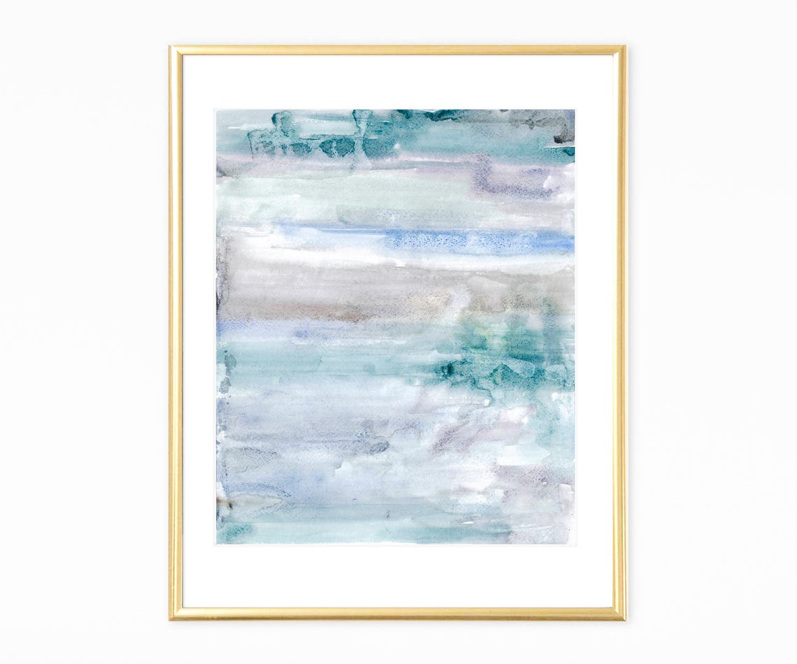 Soft Blue Gray Watercolor Poster Abstract Stripes Calm Minimal Decor