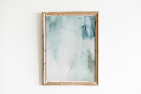 Pale Teal Watercolor Abstract Wash Serene Minimal Art Poster