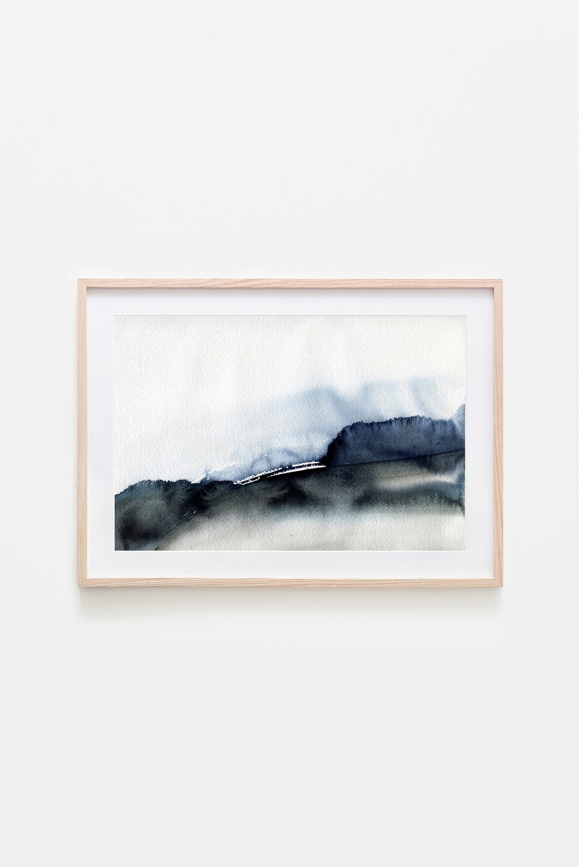 Abstract Watercolor Misty Landscape in Blue and Gray Wall Art